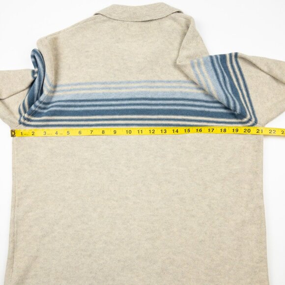 Marine Layer Striped Sweater Men's Medium Beige Blue Merino Wool Blend Collared - Picture 13 of 14